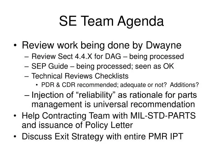 se team agenda