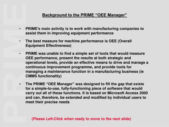 background to the prime oee manager