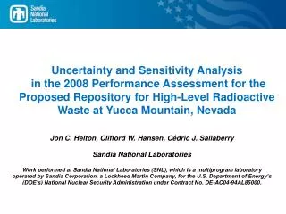Uncertainty and Sensitivity Analysis