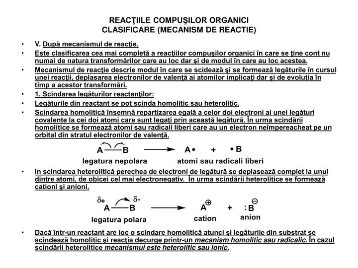 reac iile compu ilor organici clasificare mecanism de reactie