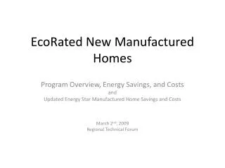 EcoRated New Manufactured Homes