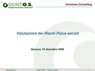 Valutazione dei Rischi Psico-sociali Genova, 10 dicembre 2009