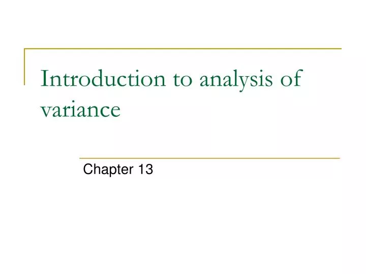 introduction to analysis of variance