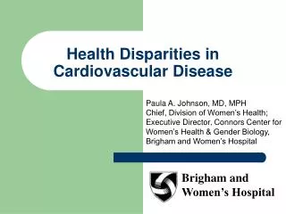 Health Disparities in Cardiovascular Disease
