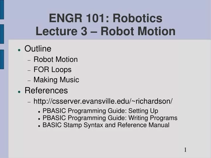 engr 101 robotics lecture 3 robot motion