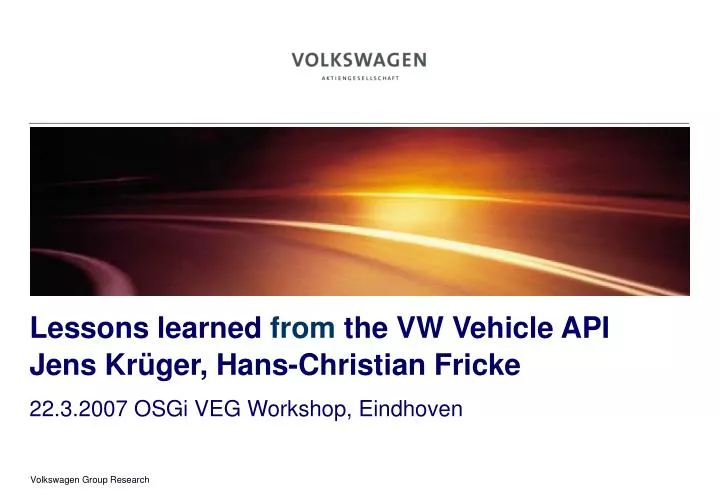 lessons learned from the vw vehicle api jens kr ger hans christian fricke