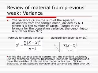 Review of material from previous week: Variance