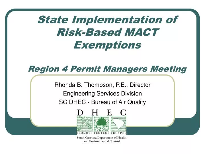 state implementation of risk based mact exemptions region 4 permit managers meeting