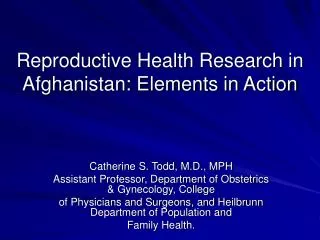 Reproductive Health Research in Afghanistan: Elements in Action