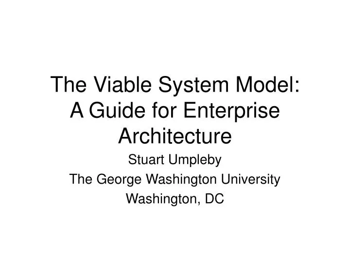 the viable system model a guide for enterprise architecture