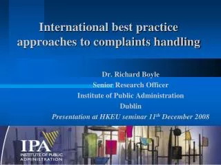 International best practice approaches to complaints handling