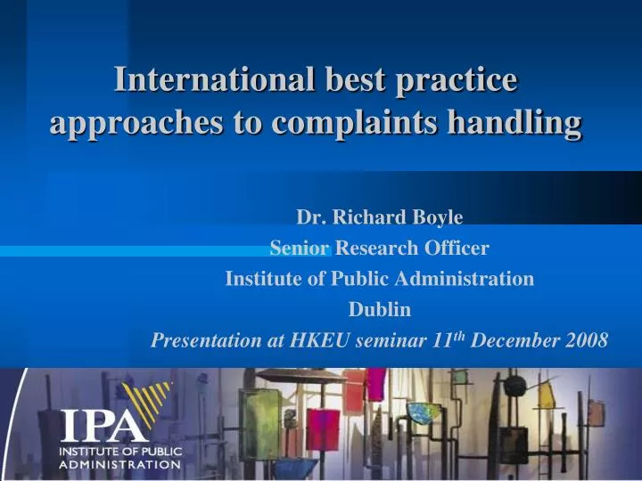 international best practice approaches to complaints handling
