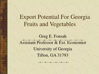 Export Potential For Georgia Fruits and Vegetables