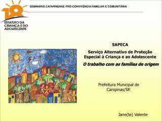 SAPECA Serviço Alternativo de Proteção Especial à Criança e ao Adolescente O trabalho com as famílias de origem