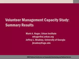 Volunteer Management Capacity Study: Summary Results