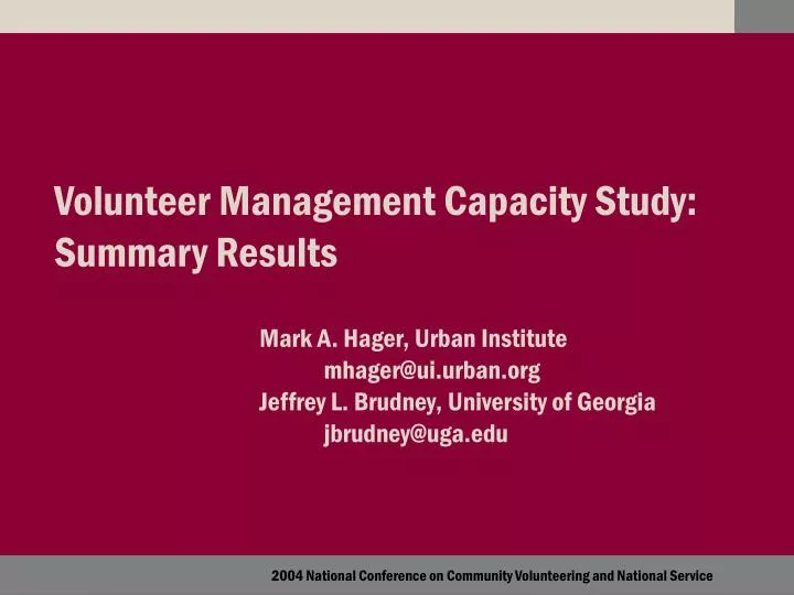 volunteer management capacity study summary results
