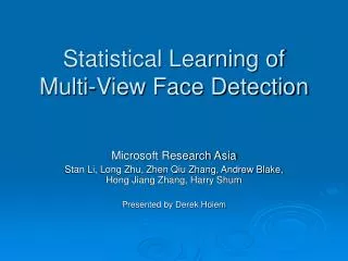 Statistical Learning of Multi-View Face Detection