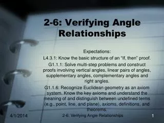 2-6: Verifying Angle Relationships