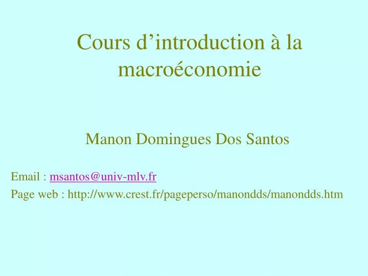 cours d introduction la macro conomie