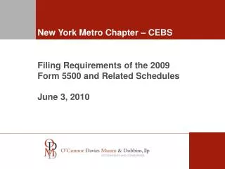 Filing Requirements of the 2009 Form 5500 and Related Schedules June 3, 2010