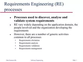 Requirements Engineering (RE) processes