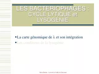 LES BACTERIOPHAGES : CYCLE LYTIQUE et LYSOGÉNIE