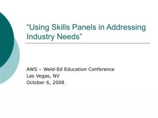 “Using Skills Panels in Addressing Industry Needs”