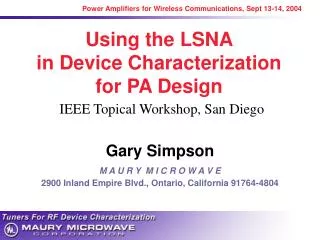 Using the LSNA in Device Characterization for PA Design