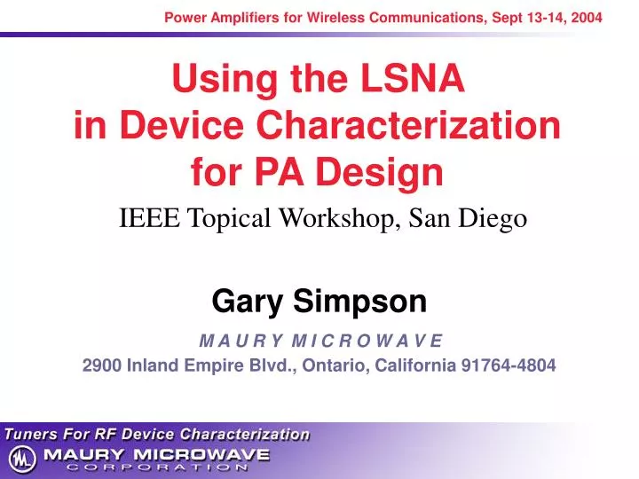 using the lsna in device characterization for pa design
