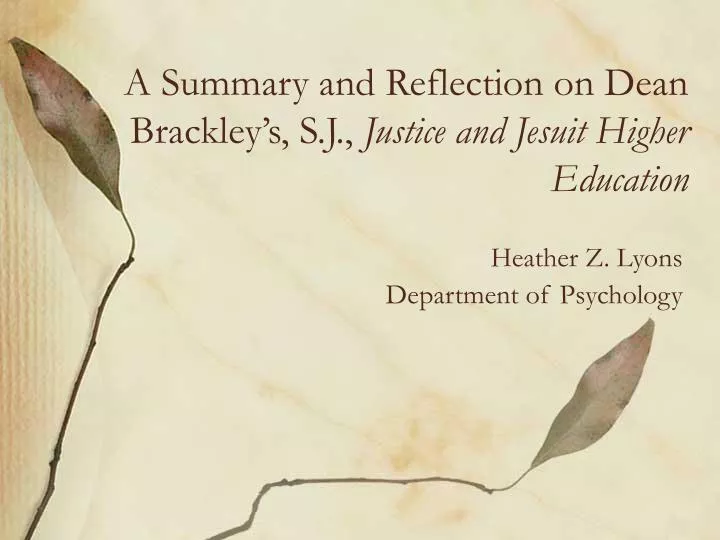 a summary and reflection on dean brackley s s j justice and jesuit higher education