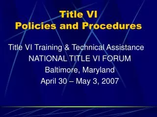 Title VI Policies and Procedures