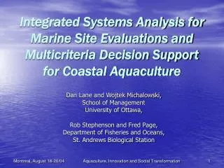 Integrated Systems Analysis for Marine Site Evaluations and Multicriteria Decision Support for Coastal Aquaculture