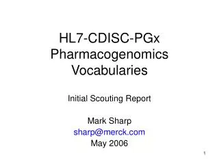 HL7-CDISC-PGx Pharmacogenomics Vocabularies