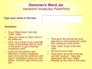 Donovan’s Word Jar Interactive Vocabulary PowerPoint