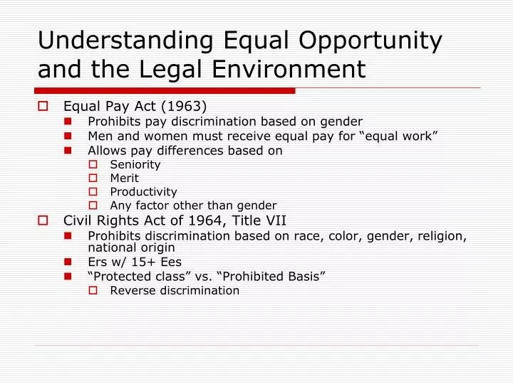 understanding equal opportunity and the legal environment