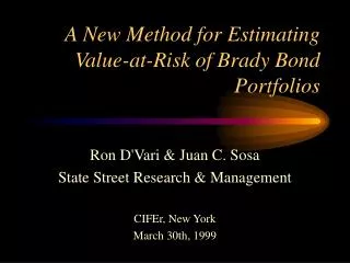 A New Method for Estimating Value-at-Risk of Brady Bond Portfolios