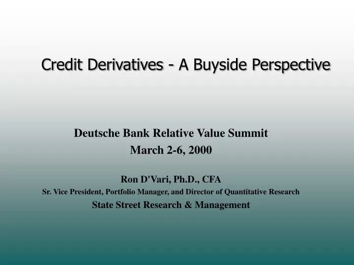 credit derivatives a buyside perspective