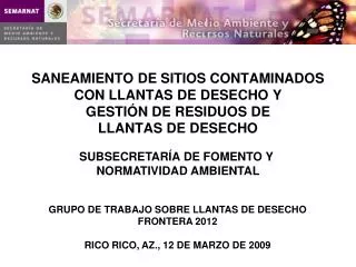 SANEAMIENTO DE SITIOS CONTAMINADOS CON LLANTAS DE DESECHO Y GESTIÓN DE RESIDUOS DE LLANTAS DE DESECHO