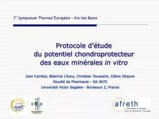 1° Symposium Thermal Européen - Aix-les-Bains