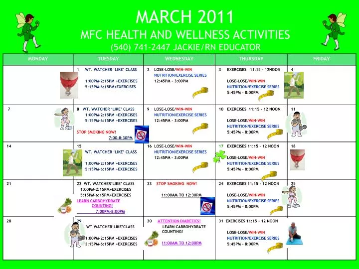 march 2011 mfc health and wellness activities 540 741 2447 jackie rn educator