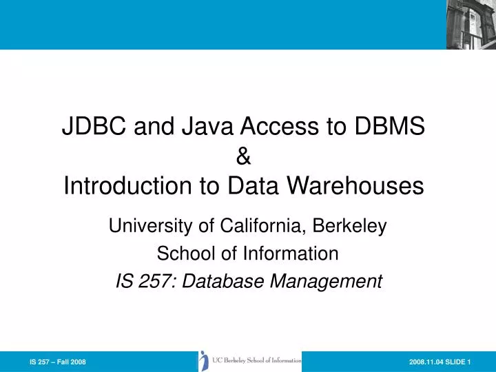 jdbc and java access to dbms introduction to data warehouses