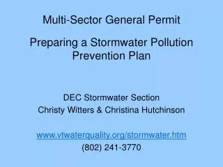 Multi-Sector General Permit Preparing a Stormwater Pollution Prevention Plan