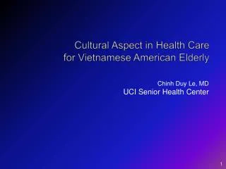 Cultural Aspect in Health Care for Vietnamese American Elderly
