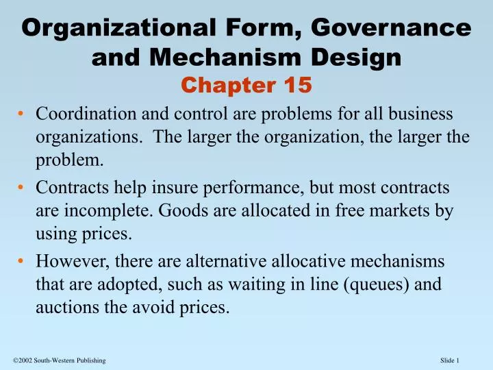 organizational form governance and mechanism design chapter 15