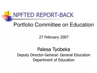 NPFTED REPORT-BACK