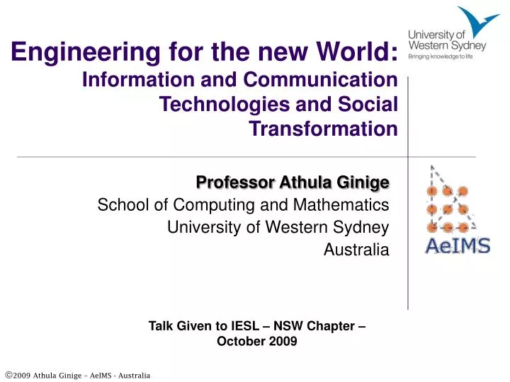 engineering for the new world information and communication technologies and social transformation