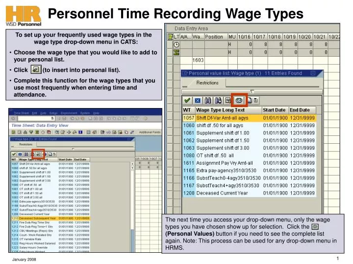personnel time recording wage types