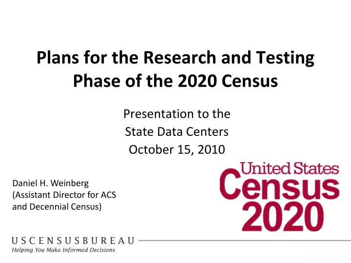 plans for the research and testing phase of the 2020 census