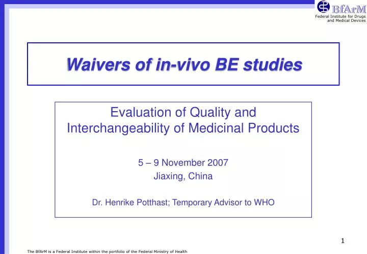 waivers of in vivo be studies