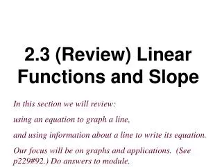 2.3 (Review) Linear Functions and Slope